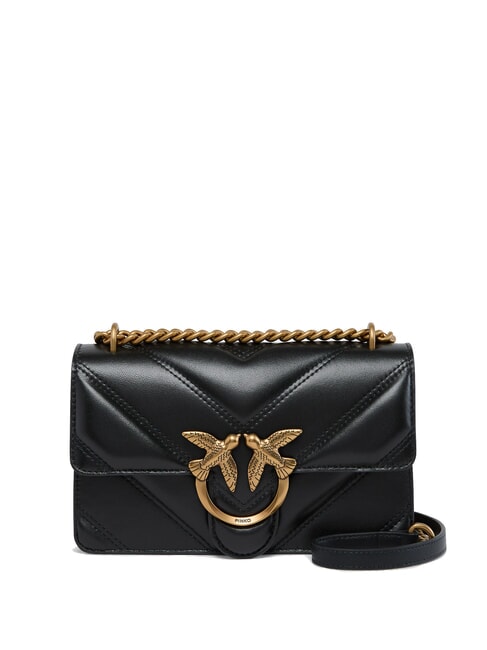 PINKO LOVE ONE MINI Chevron quilted nappa bag black-antique gold - Women’s Bags