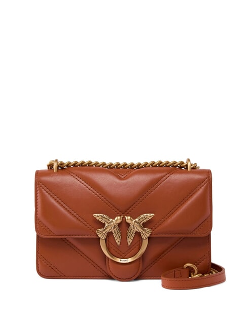 PINKO LOVE ONE MINI Chevron quilted nappa bag raw brick-antique gold - Women’s Bags