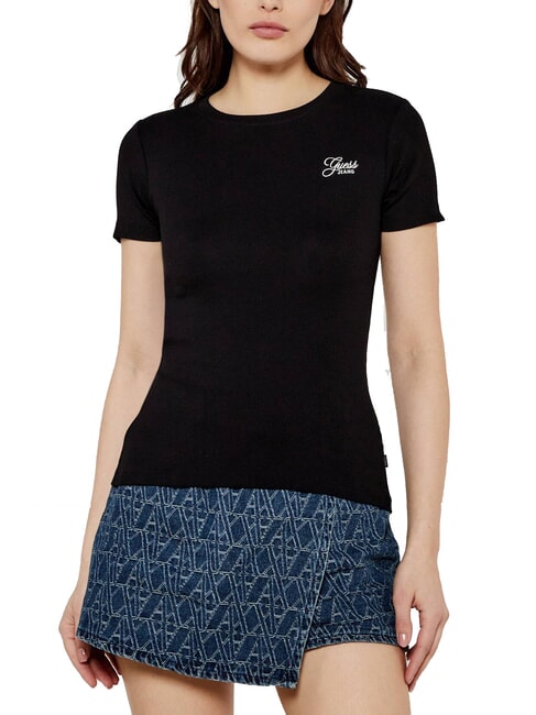GUESS JEANS SS CN EMBRO SLIM Stretch cotton T-shirt jetbla - T-shirt
