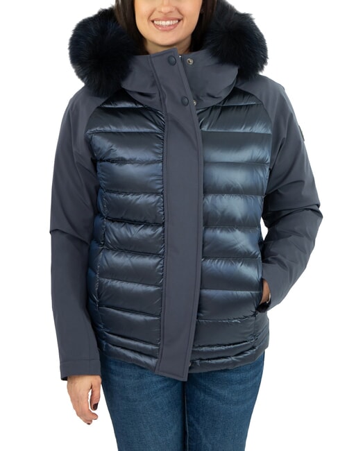 COLMAR PURENESS Bi-material down jacket with hood navy blue - Women's down jackets