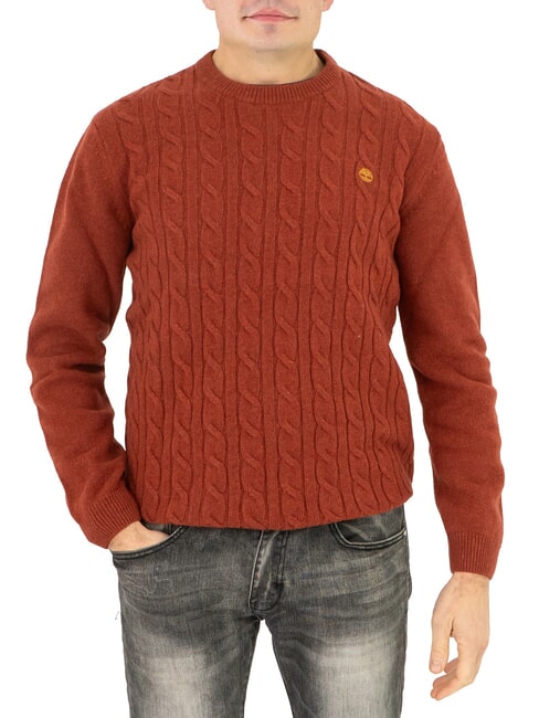 TIMBERLAND JAFFREY Cable knit crew neck sweater chili oil - Men's Sweaters