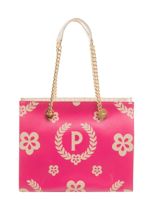 POLLINI HERITAGE  Shopping bag with all over print ivory/fuchsia/ivory - Women’s Bags
