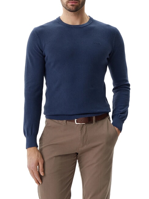 GUESS GARFIELD Cotton sweater cave blue - Men's Sweaters