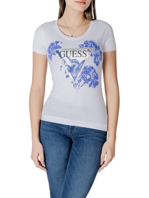 GUESS SS CN FLOWER Short-sleeved T-shirt purwhite - T-shirt