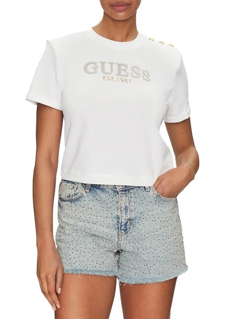GUESS CN SS CROPPED Cotton T-Shirt purwhite - T-shirt