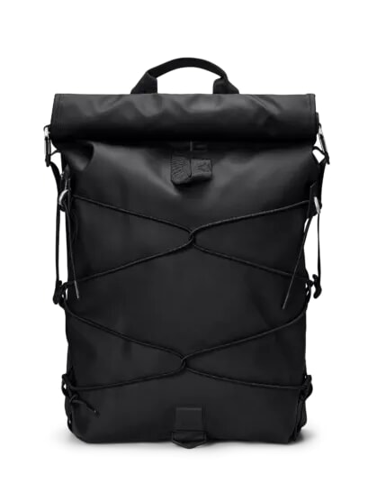 RAINS TRAIL CORD Roll top backpack, 15" laptop holder black - Backpacks
