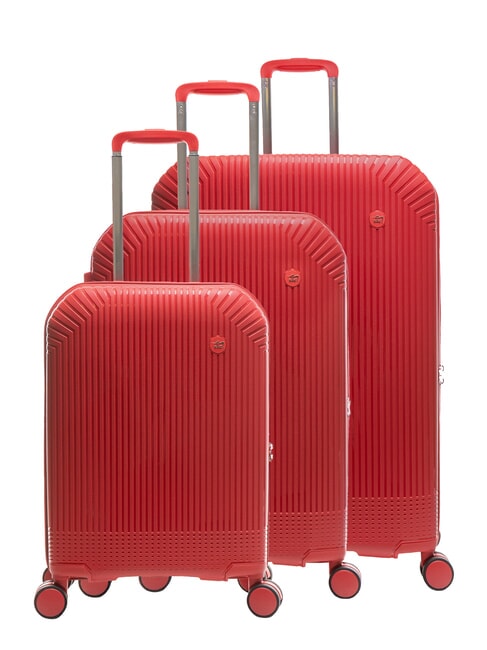 LESAC LIGHT POP 2 Set of 3 trolleys: cabin, medium and large expandable red jujube - Trolley Set