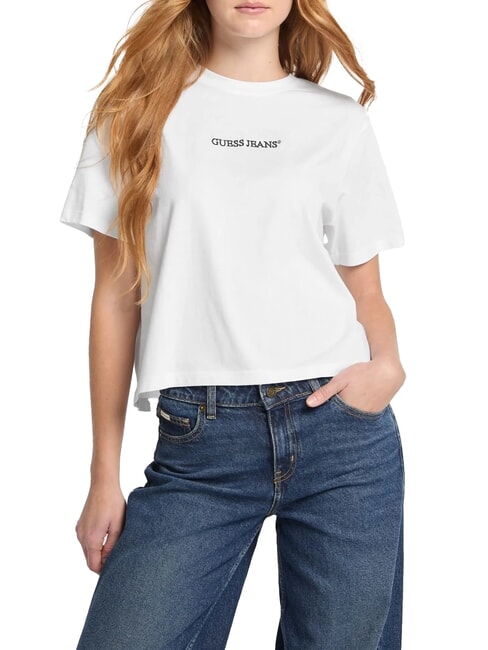 GUESS JEANS SS CN BOXY EMBRO Cotton T-Shirt purwhite - T-shirt