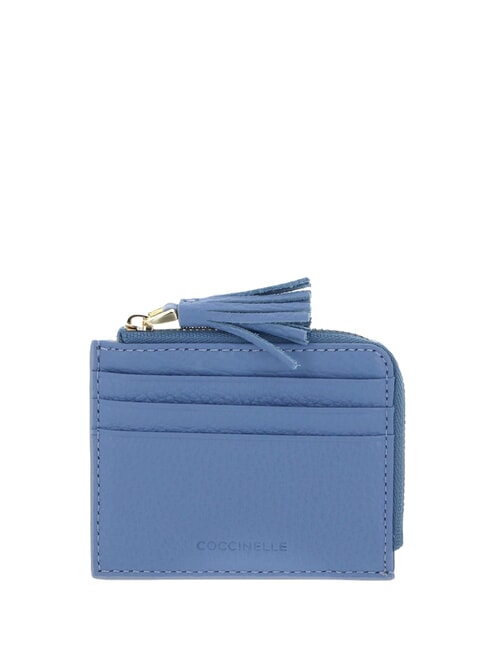COCCINELLE TASSEL Card holder with zip in hammered leather blue - Women’s Wallets