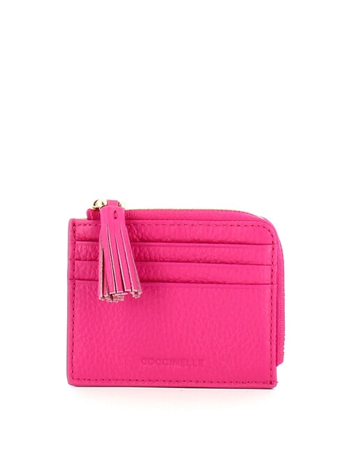 COCCINELLE TASSEL Card holder with zip in hammered leather new fuchsia - Women’s Wallets