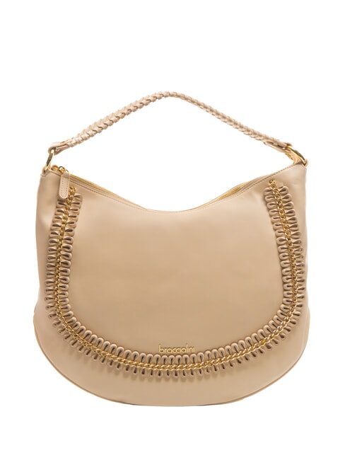 BRACCIALINI NAOMI Leather hobo bag with chain beige - Women’s Bags