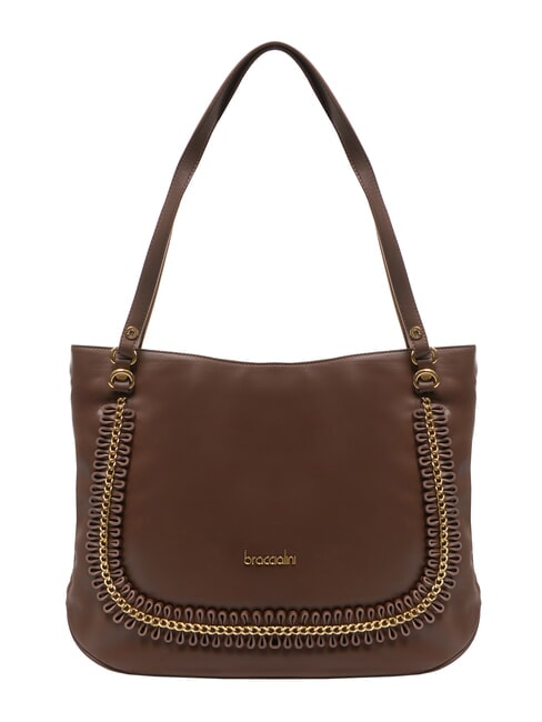 BRACCIALINI NAOMI Leather shoulder bag with chain brown - Women’s Bags