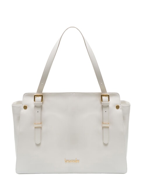 BRACCIALINI GRETA Leather shopping bag with buckles white - Women’s Bags
