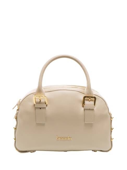 BRACCIALINI NORA Leather satchel bag with buckles beige - Women’s Bags