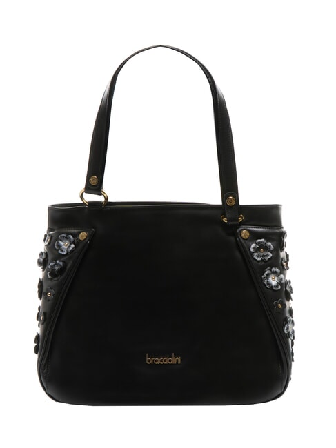 BRACCIALINI SOFIA Leather shoulder bag with little flowers black - Women’s Bags