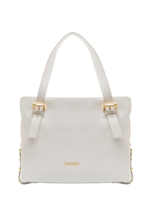BRACCIALINI NORA Leather shopping bag with buckles white - Women’s Bags