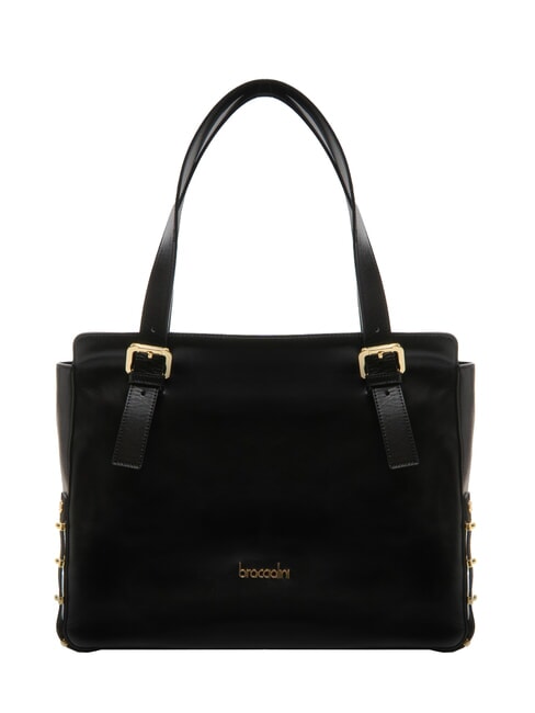 BRACCIALINI NORA Leather shopping bag with buckles black - Women’s Bags