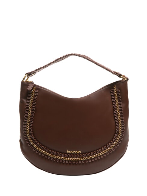 BRACCIALINI NAOMI Leather hobo bag with chain brown - Women’s Bags