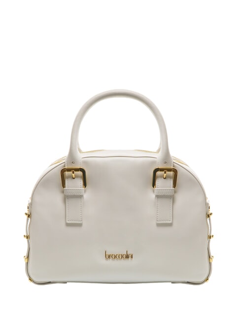 BRACCIALINI NORA Leather satchel bag with buckles white - Women’s Bags