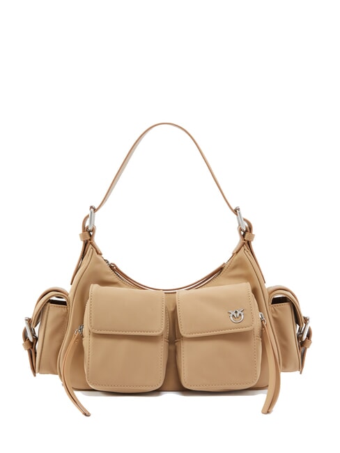 PINKO CARGO Shoulder bag with pockets beige-smoky gray-shiny nickel - Women’s Bags