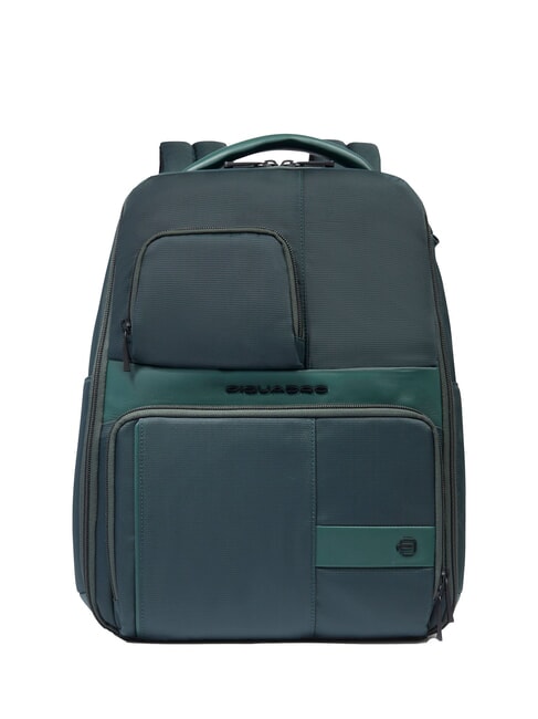 PIQUADRO WOLLEM Leather and fabric backpack, 14" laptop holder GREEN - Laptop backpacks