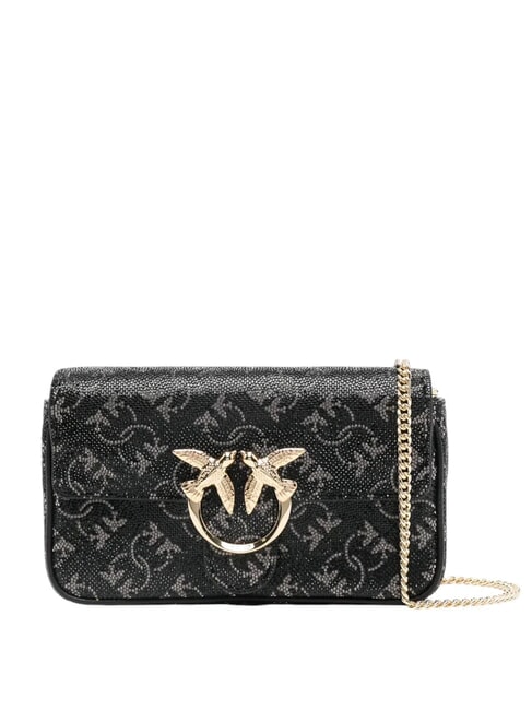 PINKO LOVE ONE Monogram rhinestone shoulder bag black/silver-gold - Women’s Bags