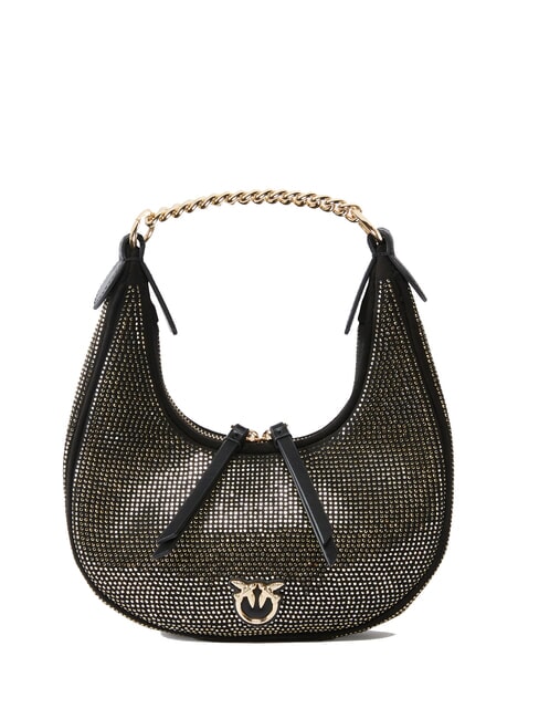PINKO BRIOCHE Mini shoulder bag full rhinestone black limousine-shiny gold - Women’s Bags