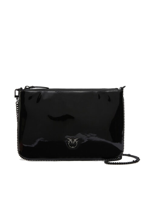 PINKO FLAT Shiny clutch bag with rhinestone logo black limousine block color - Women’s Bags