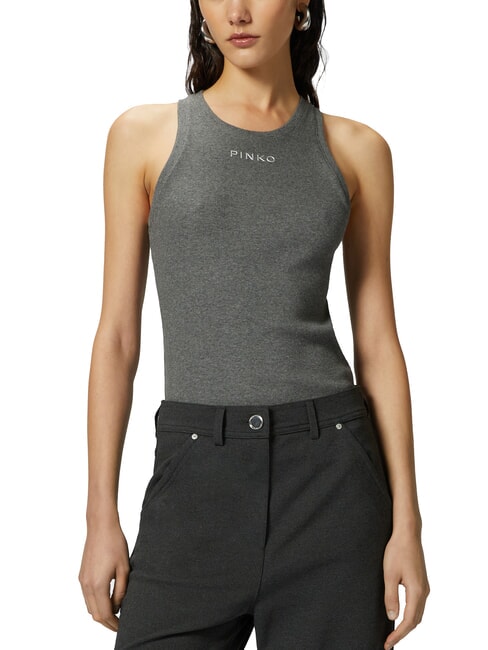 PINKO DISTINTO Ribbed tank top with logo grey - crow - T-shirt