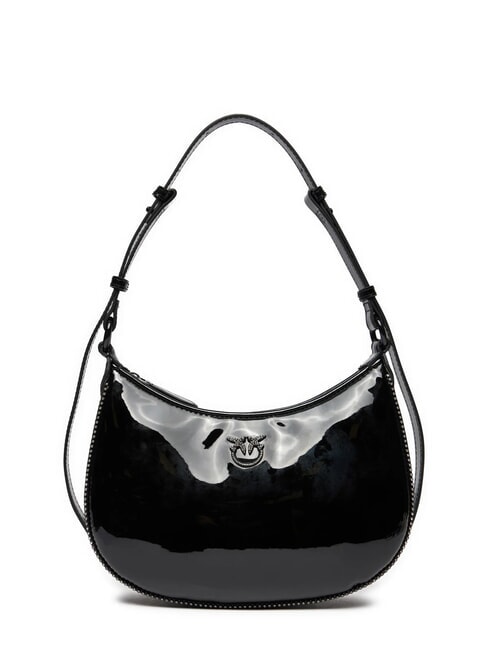 PINKO HALF MOON Shiny rhinestone logo shoulder bag black limousine block color - Women’s Bags