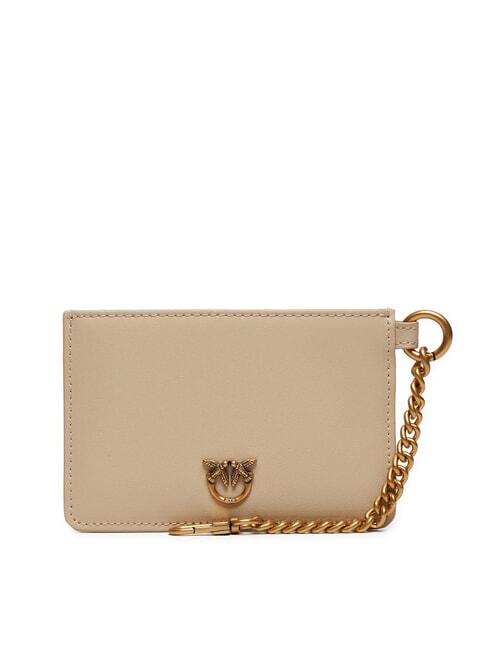 PINKO CARDHOLDER Flat leather card holder beige-smoky gray-antique gold - Women’s Wallets