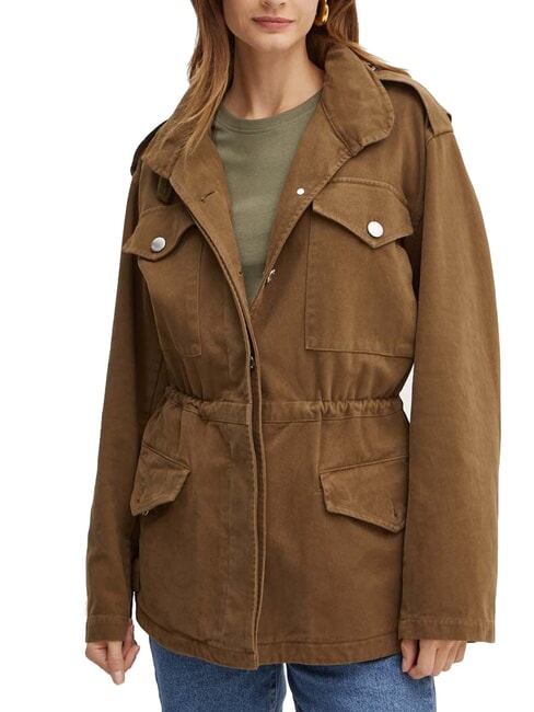 PINKO DIATONIA Denim jacket with drawstring dark olive green - Women's Jackets