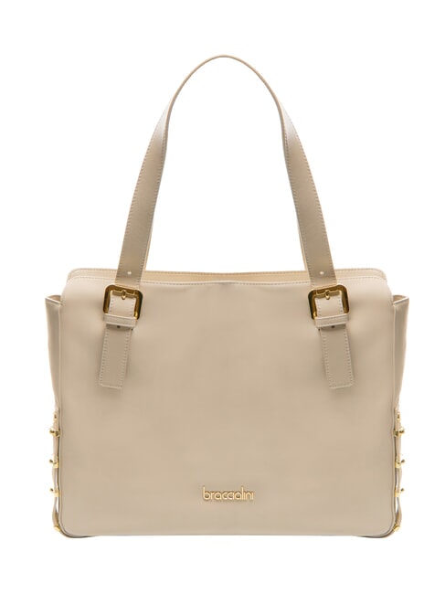 BRACCIALINI NORA Leather shopping bag with buckles beige - Women’s Bags