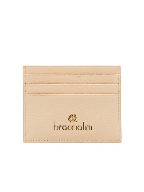 BRACCIALINI BASIC Leather card holder with metal logo beige - Women’s Wallets