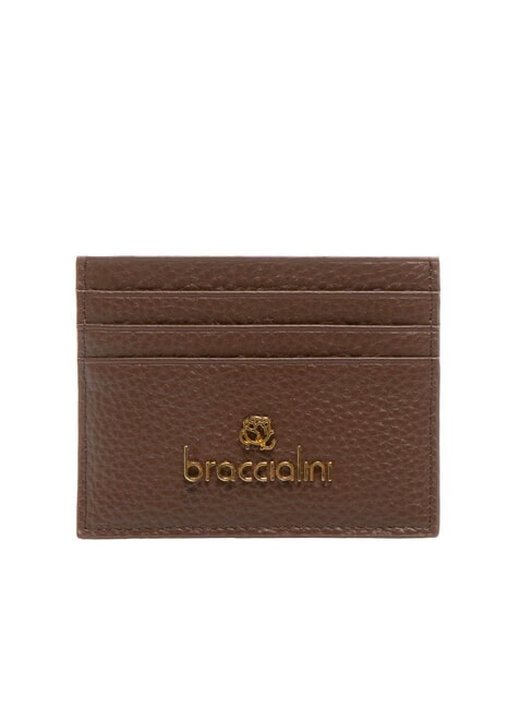 BRACCIALINI BASIC Leather card holder with metal logo dark brown - Women’s Wallets