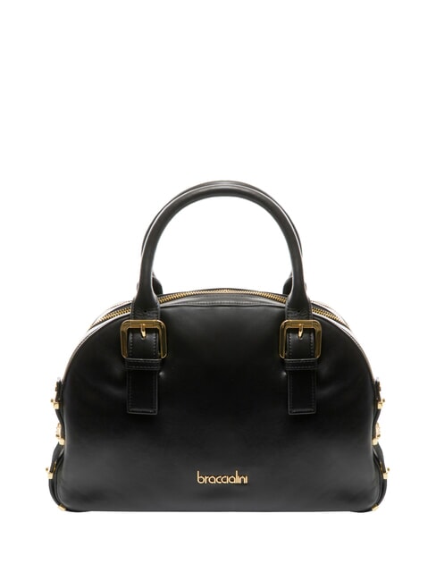 BRACCIALINI NORA Leather satchel bag with buckles black - Women’s Bags