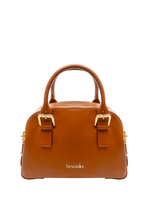 BRACCIALINI NORA Leather satchel bag with buckles brown - Women’s Bags