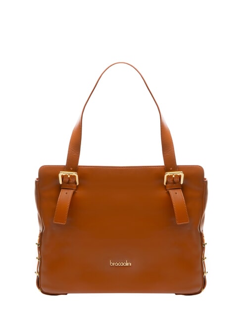 BRACCIALINI NORA Leather shopping bag with buckles brown - Women’s Bags