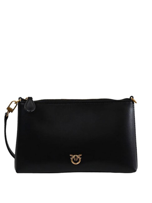 PINKO FLAT Leather clutch bag, with shoulder strap black-antique gold - Women’s Bags