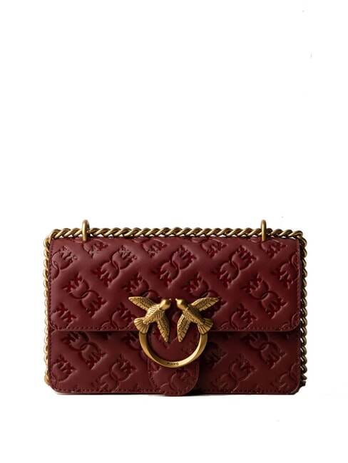 PINKO LOVE ONE MINI Shoulder/Crossbody Mini Bag Bordeaux Merlot-Antique Gold - Women’s Bags