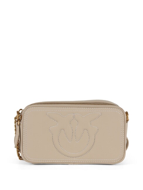 PINKO CARRIE Mini shoulder bag, in leather beige-smoky gray-antique gold - Women’s Bags