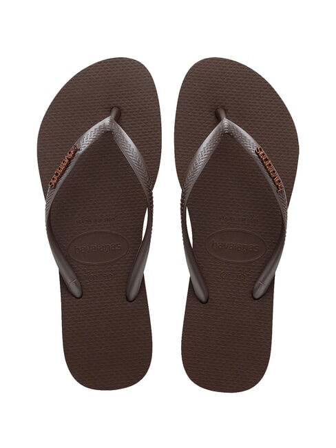 HAVAIANAS SLIM LOGO Flip flops darkbro - Women’s shoes