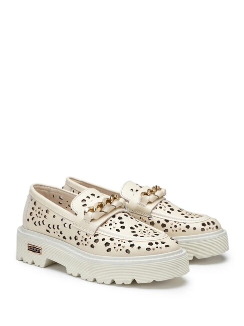 CULT SLASH 4447 Leather moccasins with floral perforations white - Women’s shoes