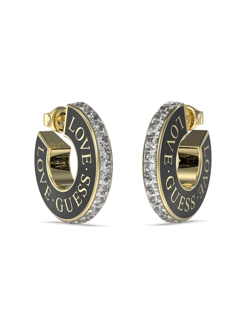 GUESS LOVE Enamelled earrings with crystals yellow gold/black - Earrings
