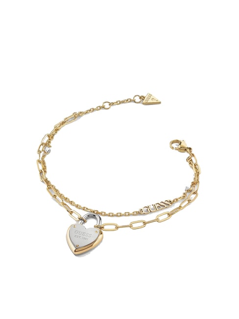 GUESS ALL YOU NEED IS LOVE Padlock charm bracelet yellow gold/pink - Bracelets