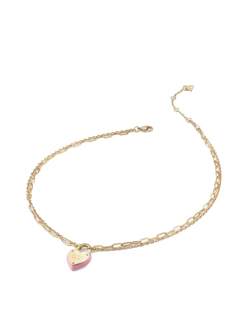 GUESS ALL YOU NEED IS LOVE Necklace with enamel heart yellow gold/pink - Necklaces