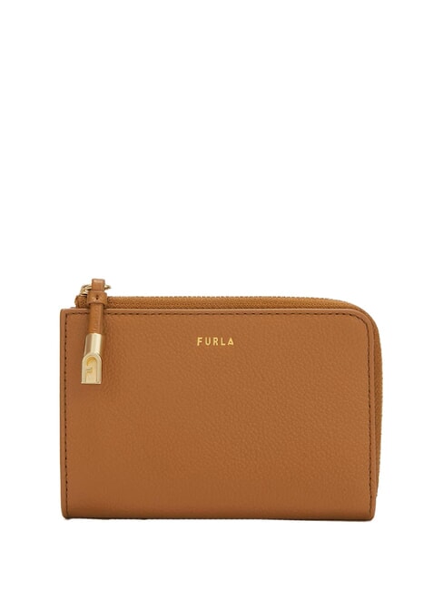 FURLA GOCCIA Leather card holder with zip brandy - Women’s Wallets