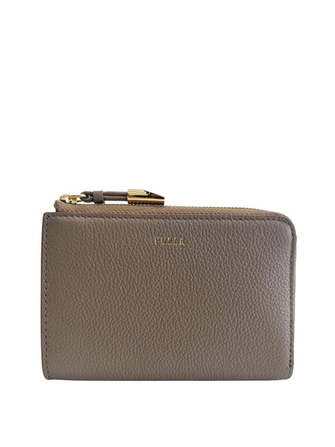 FURLA GOCCIA Leather card holder with zip gray stucco - Women’s Wallets