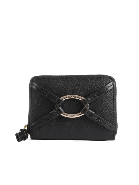 THE BRIDGE AMELIA Mini zip around leather wallet Black Gold - Women’s Wallets