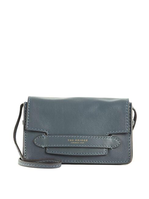 THE BRIDGE LUCREZIA  Mini shoulder bag, in leather cerulean with gold abb - Women’s Bags